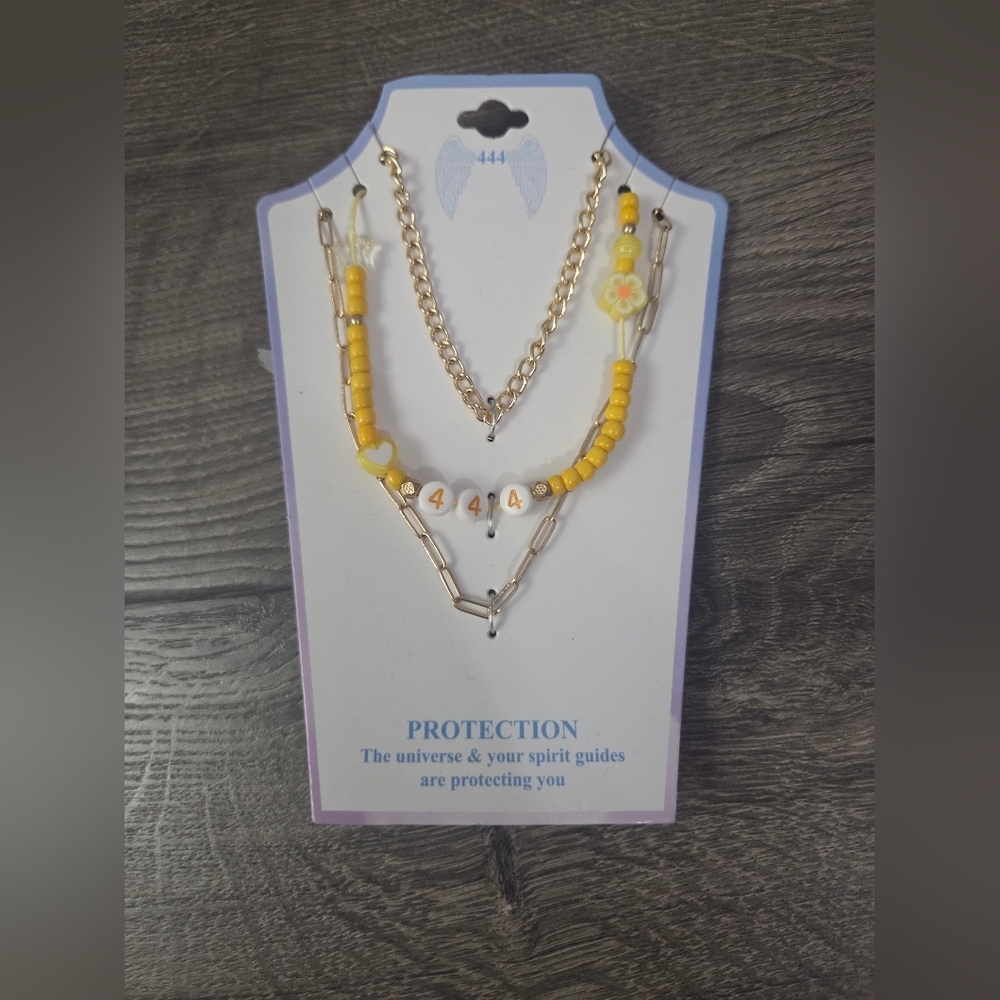 Protection Yellow Beaded Layered Necklace NWT